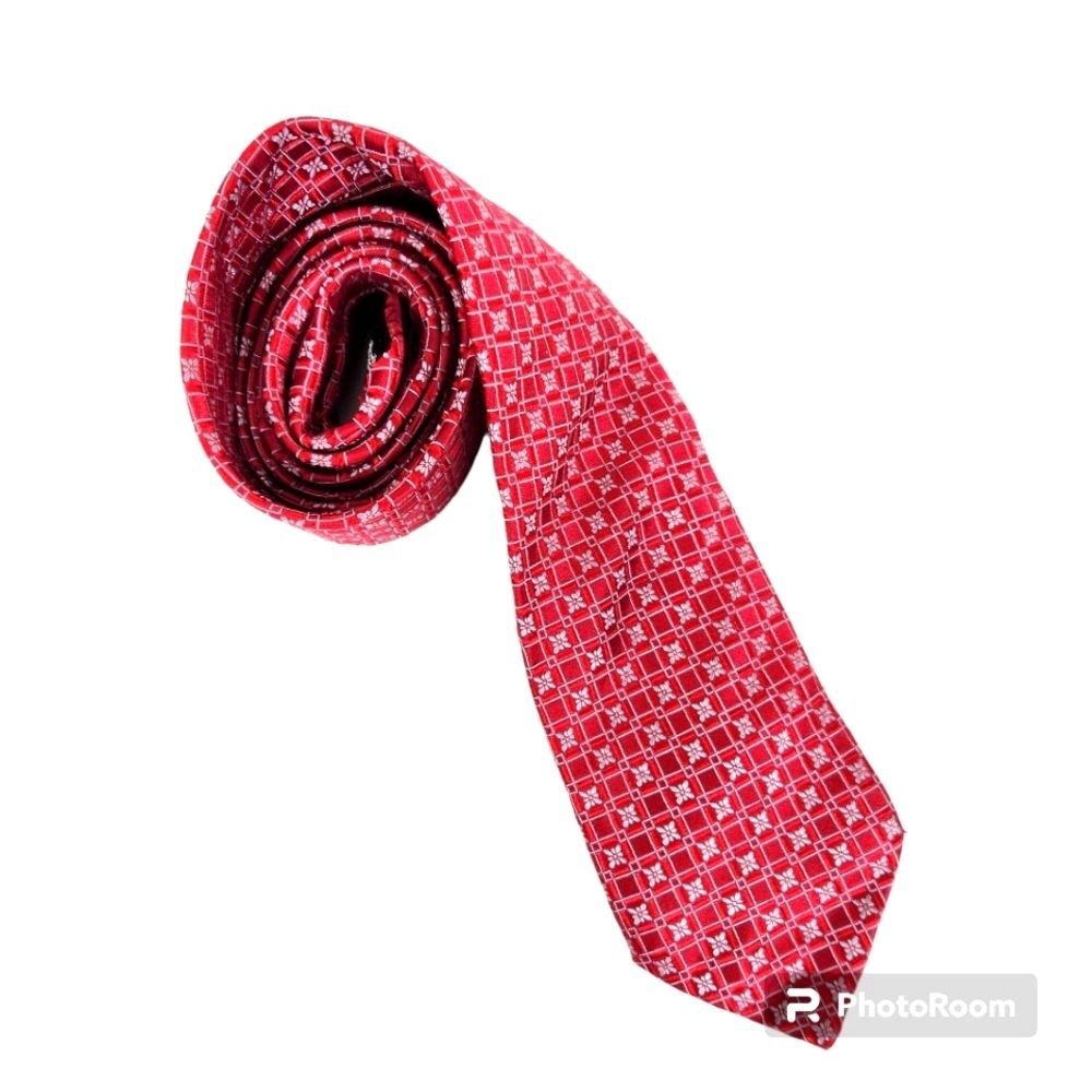 Boss Hugo Boss Mens Red Patterned Silk Tie 60"